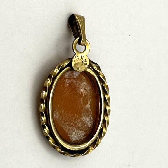 Vintage 1/20 12K GF Left Facing Cameo Pendant Oval Shell Gold Filled Rope Frame - Picture 6 of 13
